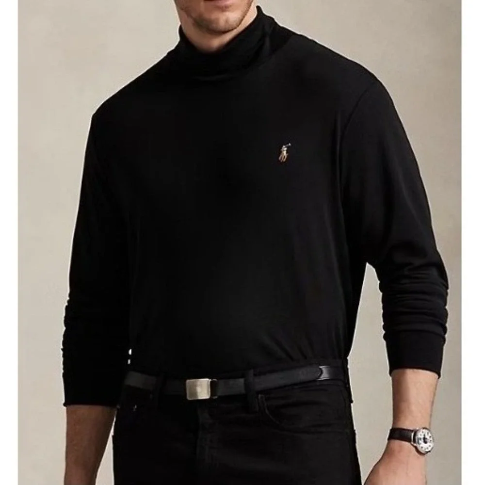 Polo Ralph Lauren Mens XXL Interlock Cotton Turtleneck Shirt Black NWT